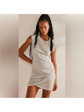 Free People FP Beach Jacinta Mini Dress in Light Washed Gray/Blue